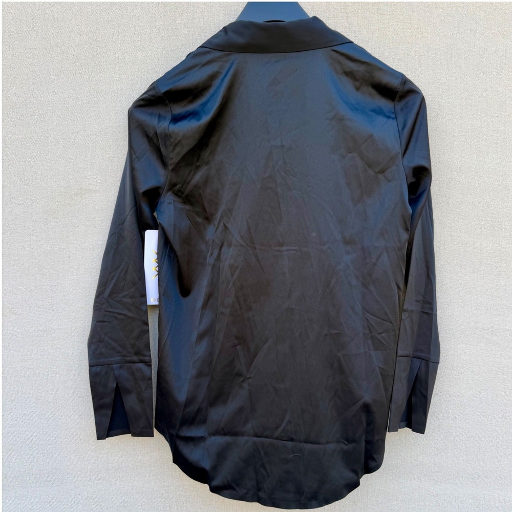 Rhone Women's Party Blouse Black Performance Stretch Satin Notch Collar S NEW - Picture 2 of 6